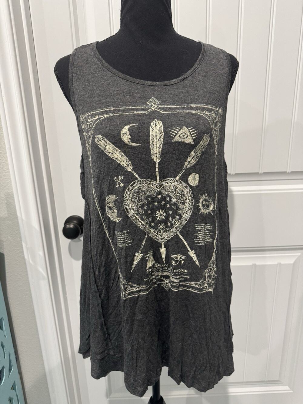 Ginger G Women’s Size Medium Boho Mystic Graphic Love Peace Freedom Tank Top